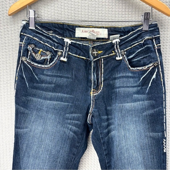 Vtg Laguna Beach Jeans Co Dark Women's Size 27- Y2K Embellished Crosses 2000’s - Picture 4 of 12